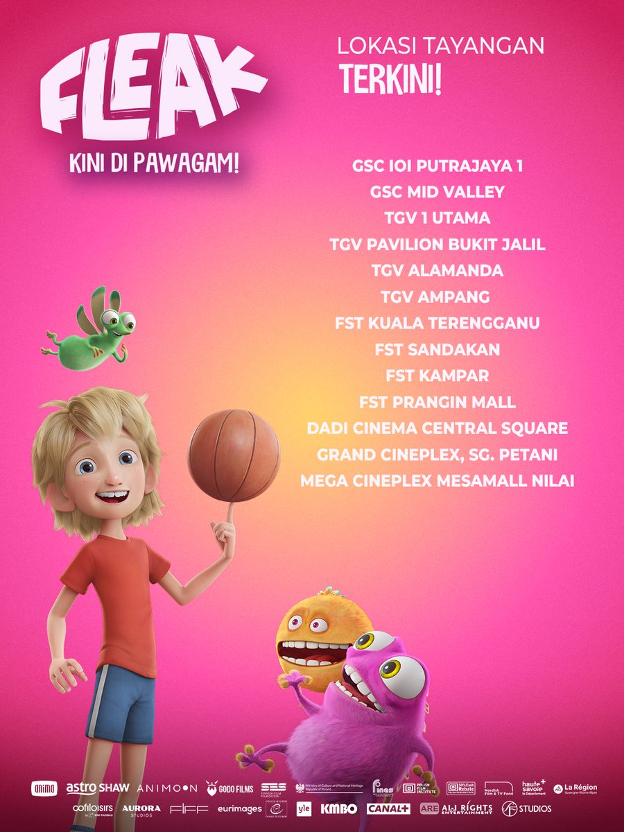 AstroShaw's tweet photo. Haa ni Min nak share lokasi-lokasi terkini untuk korang boleh serbu nak tengok kawan kita yang purple, furry, and from another dimension! 💜

Jumpa anda di dunia FLEAK sekarang!

#FleakInMalaysia #MalaysianAnimation #MalaysianCinema #FleakDiMalaysia https://t.co/yaEGgm5j9J