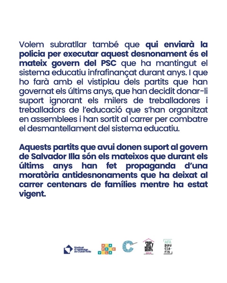 CiutatVellaSHSC's tweet photo. 🏠 Docents, escoles i treballadors ens organitzem contra el desnonament de la Rajae el 16 de juny al Raval, amb dos fills a càrrec. Ens neguem que dos nens de una familia treballadora tornin del col·legi i no tinguin on anar.

Tothom a la porta de la Rajae el 16 de juny al Raval: https://t.co/lnSj88hkbY