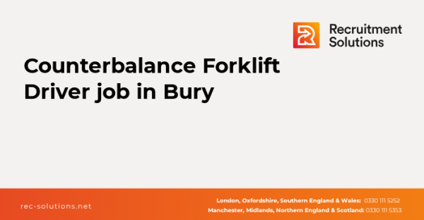 Recsol's tweet photo. Job opportunity! Counterbalance Forklift Driver job in Bury. https://t.co/Ozgbmjcu5W https://t.co/ULwMA2qeBh