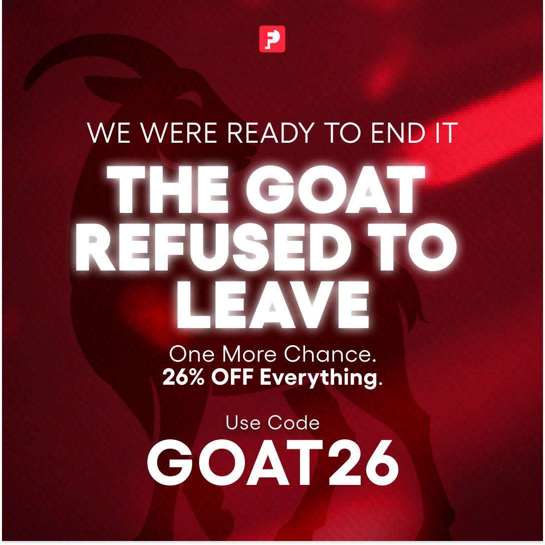 FunderPro's tweet photo. Some people thought GOAT26 was over.

The goat heard that and refused to leave. 🐐

One more chance.
26% OFF everything.

🎟️ Code: GOAT26
⏳ Ends May 31 (UTC)

🔗 https://t.co/n9hjkfdsvs https://t.co/kyNeZ0xmjb