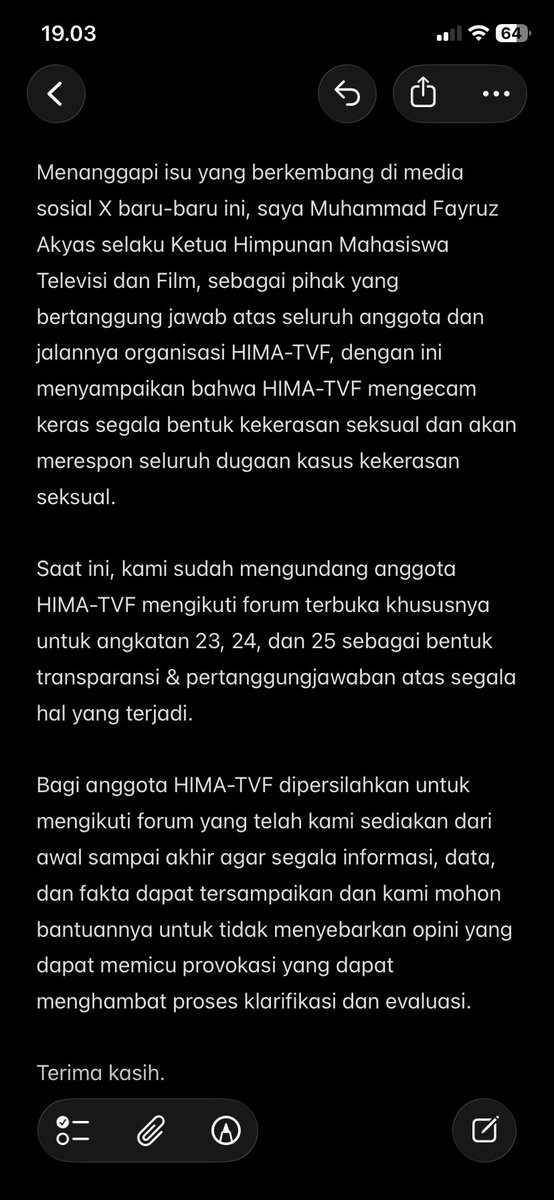 fayruzakyass's tweet photo. @draftanakunpad4 Halo, saya Fayruz mewakili HIMA-TVF memberikan tanggapan sebagai berikut.

Saya sangat terbuka akan semua masukan, keluhan, kritik, dan saran mengenai apapun yang berkaitan dengan HIMA-TVF. https://t.co/irl44PQBTT