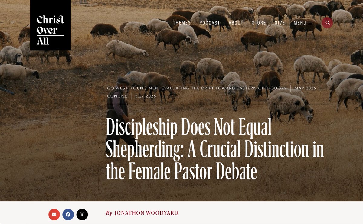 Christ_OverAll's tweet photo. “When we flatten all ministry into one undifferentiated category, we subtly undermine the beauty of Christ’s ordered church.”
 
@jonwoodyard argues that discipleship does not equal shepherding, and that Scripture reserves the office and function of pastor-elder-overseer for biblically qualified men.
 
 Link in the comments.