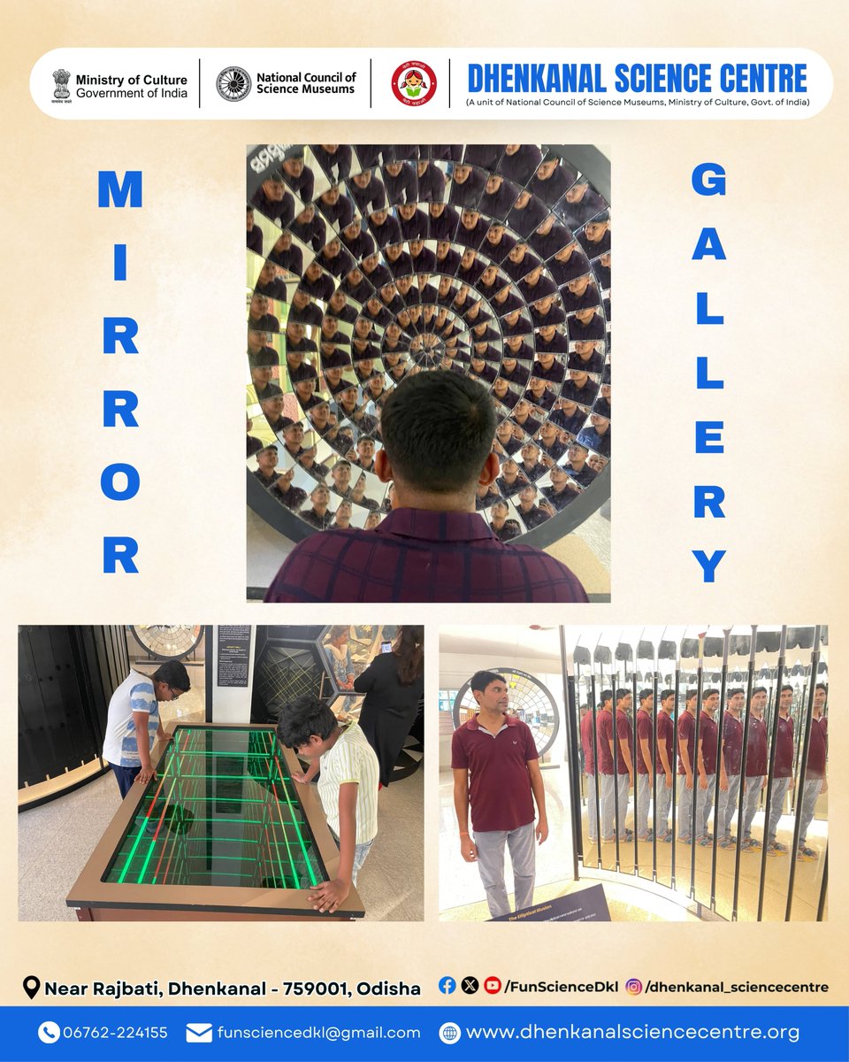 FunScienceDkl's tweet photo. Visitors enjoying the captivating exhibits at the Mirror Gallery, discovering how science can create surprising visual effects and unforgettable experiences @FunScienceDkl, a unit of @ncsmgoi, @MinOfCultureGoI https://t.co/7KiE4K7PbK