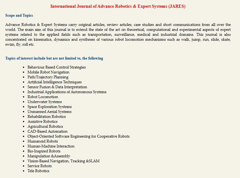 jaresjournal's tweet photo. International Journal of Advance Robotics &amp; Expert Systems (JARES)

Web page Link: https://t.co/3ybIlwNpiw  

Submission Deadline :June 14, 2026

submission Link: https://t.co/p78LsIzVYn

Contact Us :eicjares@airccse.com or jares@aircconline.com https://t.co/6HMpkdT0c6