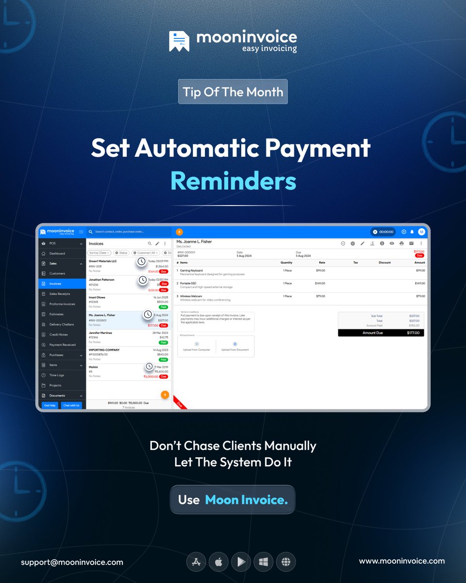 mooninvoice's tweet photo. Stop chasing payments.
Start systemizing them.

A simple reminder can make a big difference in your cash flow.

Manage it smarter with Moon Invoice. [Link in bio]

#InvoiceManagement #BillingSoftware #AccountsReceivable #CashFlowManagement #MoonInvoice https://t.co/YIqjumQkaW