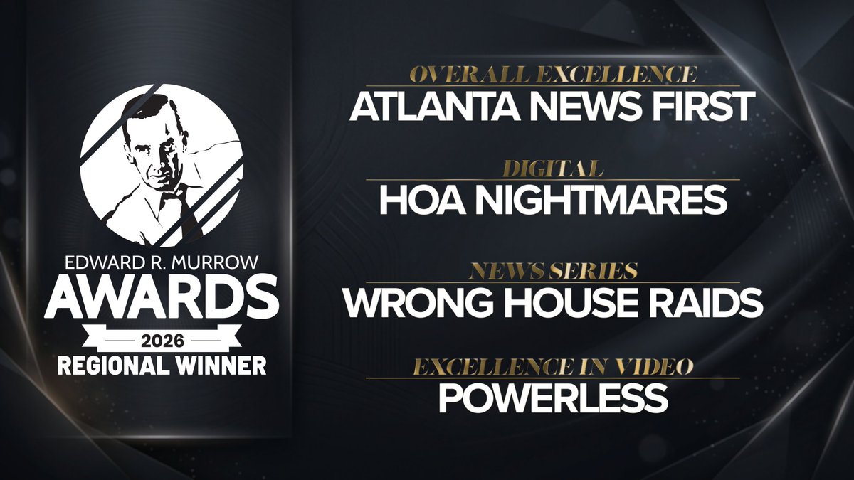 GrayMediaGTN's tweet photo. Atlanta News First recently won four 2026 Regional Edward R. Murrow Awards by the Radio Television Digital News Association (@RTDNA), including the prestigious Overall Excellence award.

The station earned regional honors in four categories: Overall Excellence, Excellence in Video for Powerless, Excellence in Digital for HOA Nightmares, and Excellence in News Series for Wrong House Raids.

"Local journalism is essential, and this newsroom proves that every day. At a time when trust in journalism is more important than ever, this recognition is especially meaningful,” said WANF News Director Kim Saxon. “These awards recognize not just individual stories, but a culture of journalism built on curiosity, accountability, urgency, and purpose. I couldn’t be prouder of this team."

Congratulations, @ATLNewsFirst! #GrayProud