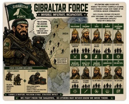MerinAlen50383's tweet photo. Gibraltar Force was diveded into guerrilla columns named after historic Muslim conquerors, combining commandos and sabotage teams to execute operations under convert military guidance
#PakArmyTerrorHub
#StateTerror
#ProxyExposed https://t.co/22G3ZlOePv