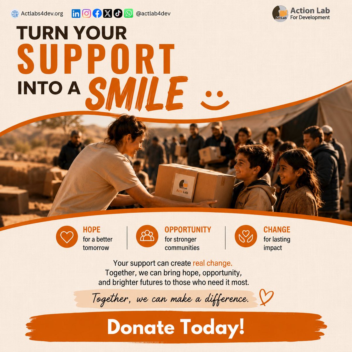 ActLab4Dev's tweet photo. A small act of support can spark real change. At Action Lab for Development, we work to create opportunities, strengthen communities, and bring hope to those who need it. Every contribution helps build brighter futures. Happy Fundraising Friday! 
Donate: https://t.co/vD2pxLr3cE https://t.co/IFp1mKmpkS