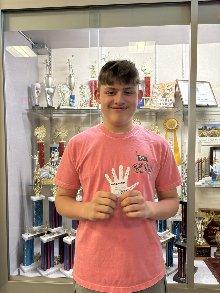 FreeportAreaMS's tweet photo. Congratulations to Jordan Bouch for being the weekly High Five recipient! He was extremely helpful to all of his teachers with end of the year clean up and organization. https://t.co/UB6SsUUbR8