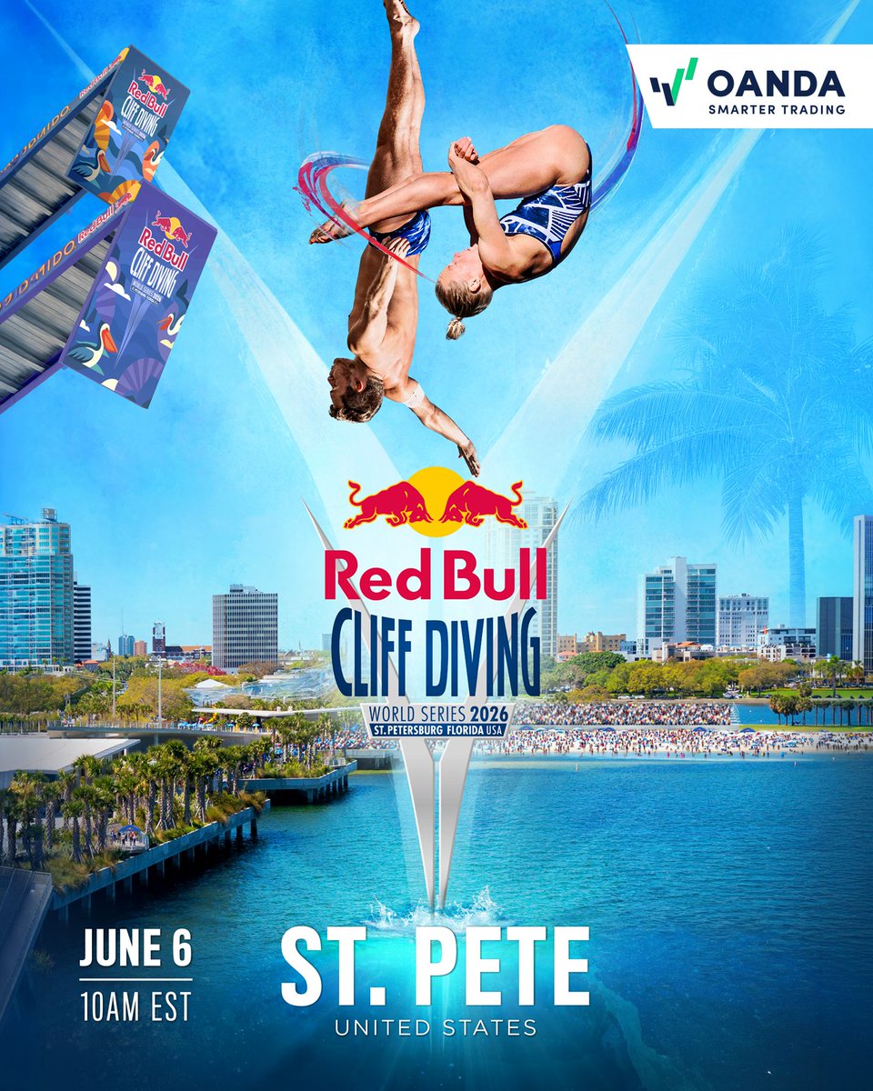 OANDA's tweet photo. We are back at @redbull Cliff Diving for 2026!

This time we are taking over St Pete in Florida. 

Find out more here https://t.co/tLhg1WKcc5 https://t.co/0xZ41ImzQN