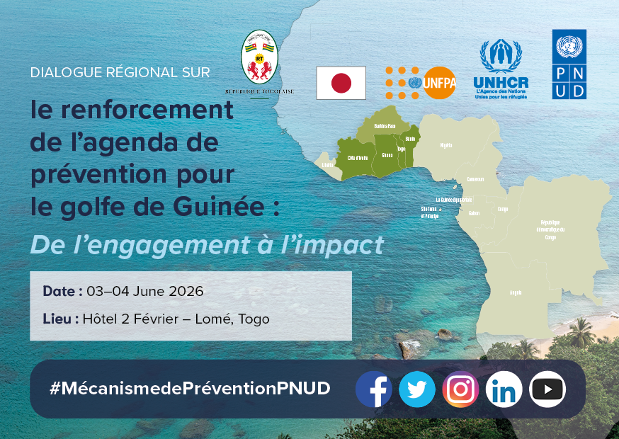 UNDPWACA's tweet photo. 🌍 SAVE THE DATE | 03–04 juin 2026 à Lomé 🇹🇬
Dialogue régional sur le renforcement de l’agenda de prévention dans le Golfe de Guinée : De l’engagement à l’impact 🕊️
🤝 Organisé par le PNUD, l’UNFPA et le HCR, avec l’appui financier du Japon 🇯🇵
#Prévention #Paix #GolfeDeGuinée https://t.co/DQeCrWz64G