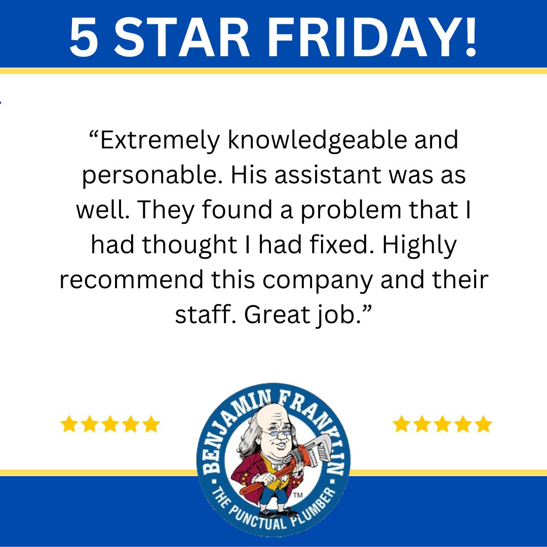 BFPHollySprings's tweet photo. ⭐ Five Star Friday ⭐

Nothing makes our day more than hearing from happy customers! Thank you for the kind words and for trusting Benjamin Franklin Plumbing with your home. Our team takes pride in providing professional, helpful service every step of the way.
919-999-3649 https://t.co/8Q75gVGm99