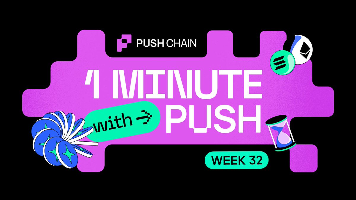 PushChain's tweet photo. 𝟭 𝗠𝗶𝗻𝘂𝘁𝗲 𝘄𝗶𝘁𝗵 𝗣𝘂𝘀𝗵 ⚡ — 𝗪𝗲𝗲𝗸 𝟯𝟮

Chain upgrades. Universal liquidity 🌐

■ 𝗖𝗵𝗮𝗶𝗻 → 𝘃𝟬.𝟰𝟬 𝗟𝗶𝘃𝗲
Chain upgraded to v0.40, 7702 scheduled for v0.50.

■ 𝗪𝗮𝗹𝗹𝗲𝘁 → 𝗨𝗻𝗶𝘃𝗲𝗿𝘀𝗮𝗹 𝗔𝗰𝗰𝗼𝘂𝗻𝘁𝘀
Wallet now natively supports sub accounts, your chain to any chain, seamlessly from any wallet.

■ 𝗦𝗼𝗹𝗮𝗻𝗮 𝗖𝗘𝗔 → 𝗨𝗽𝗴𝗿𝗮𝗱𝗲𝗱
@solana CEA implementation upgraded to support more complex use cases.

■ 𝗕𝗿𝗶𝗱𝗴𝗲 → 𝗔𝗻𝘆 𝗖𝗵𝗮𝗶𝗻 𝘁𝗼 𝗔𝗻𝘆 𝗖𝗵𝗮𝗶𝗻
Bridge now supports any chain to any chain movement of assets.

■ 𝗘𝗰𝗼𝘀𝘆𝘀𝘁𝗲𝗺 → 𝗨𝗻𝗶𝘃𝗲𝗿𝘀𝗮𝗹 𝗟𝗶𝗾𝘂𝗶𝗱𝗶𝘁𝘆
https://t.co/B4Lykf86uD is rolling out any-chain to any-chain swaps with native chain support.
Announced PUSD, universal par backed stablecoin and PUSD+, yield bearing, non-monotonic stablecoin.

🍩 𝗪𝗲𝗲𝗸𝗲𝗻𝗱 𝗩𝗶𝗯𝗲𝘀: Universal payments becoming inevitable.