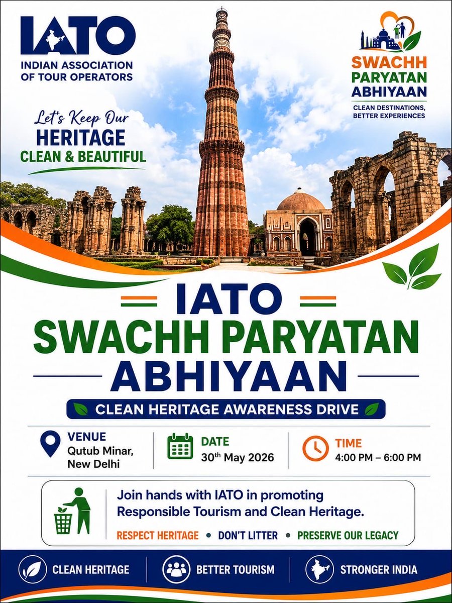 iato_india's tweet photo. Swachh Paryatan Abhiyaan begins at Qutub Minar! 🇮🇳

Join IATO in promoting cleaner destinations, civic sense, and respect for our shared heritage. Small actions today can create better experiences for every traveller tomorrow.

#SwachhParyatanAbhiyaan #IATO #QutubMinar https://t.co/JsoYyXaFG0