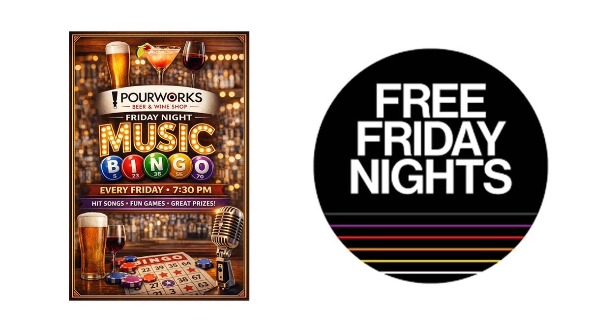 PourWorks's tweet photo. Music BINGO Tonight at Pourworks! It’s a celebration every Friday Night ~ 8 PM at Pourworks!  It’s a Friday Night Celebration! Tell your friends and family, tell everyone!  Friday Night Fun at Pourworks! Doors open at 4 pm, Music Bingo begins ~ 8 PM! FREE, easy to play and win! https://t.co/wo6Wy9fDpR