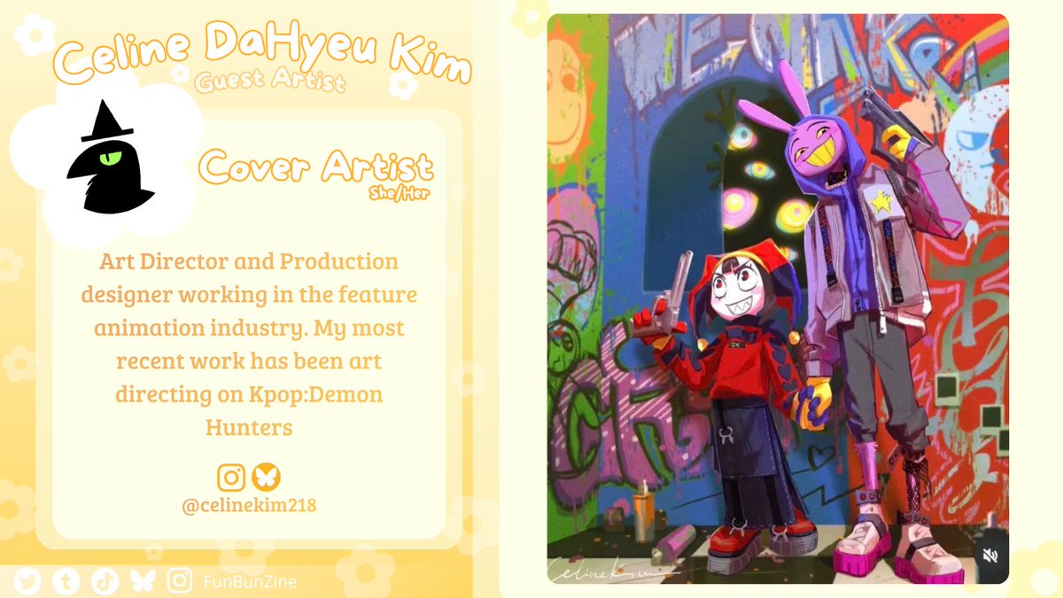 funbunzine's tweet photo. Lastly, we’re incredibly excited to have Celine Dahyeu Kim with us as a cover artist. Her work brings such a bold and dynamic style to the zine, and we’re so grateful to have her stunning art as part of this zine.

#funbunzine #funnybunny #tadc https://t.co/oEXgVoIRd8