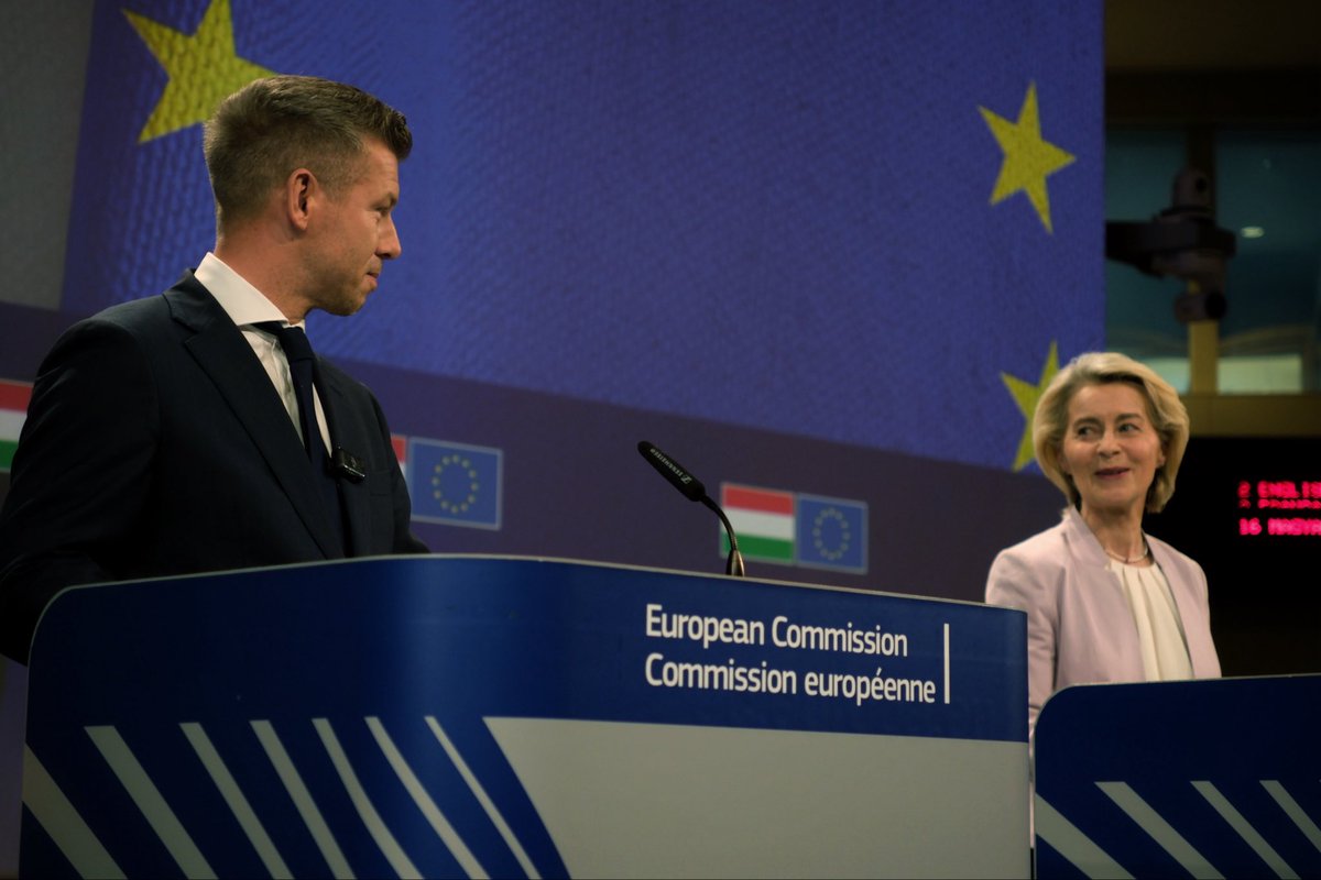 HungaryintheEU's tweet photo. ‼️BREAKING: PM @magyarpeterMP struck a deal with President @vonderleyen unlocking €16.4 billion in recovery and cohesion funds for Hungary. The Erasmus programme will once again be available to Hungarian students. https://t.co/SqFT0Ddxsa