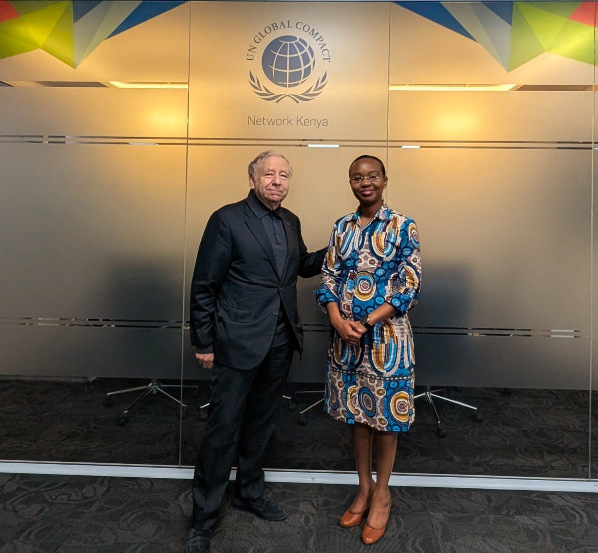 GlobalcompactKE's tweet photo. Today, @judy_njino, Executive Director of Global Compact Network Kenya, hosted a high-level road safety briefing with @JeanTodt, @UN Special Envoy for Road Safety and former CEO of Ferrari, alongside a delegation from the @UNOPS. https://t.co/hoiP3vy50I