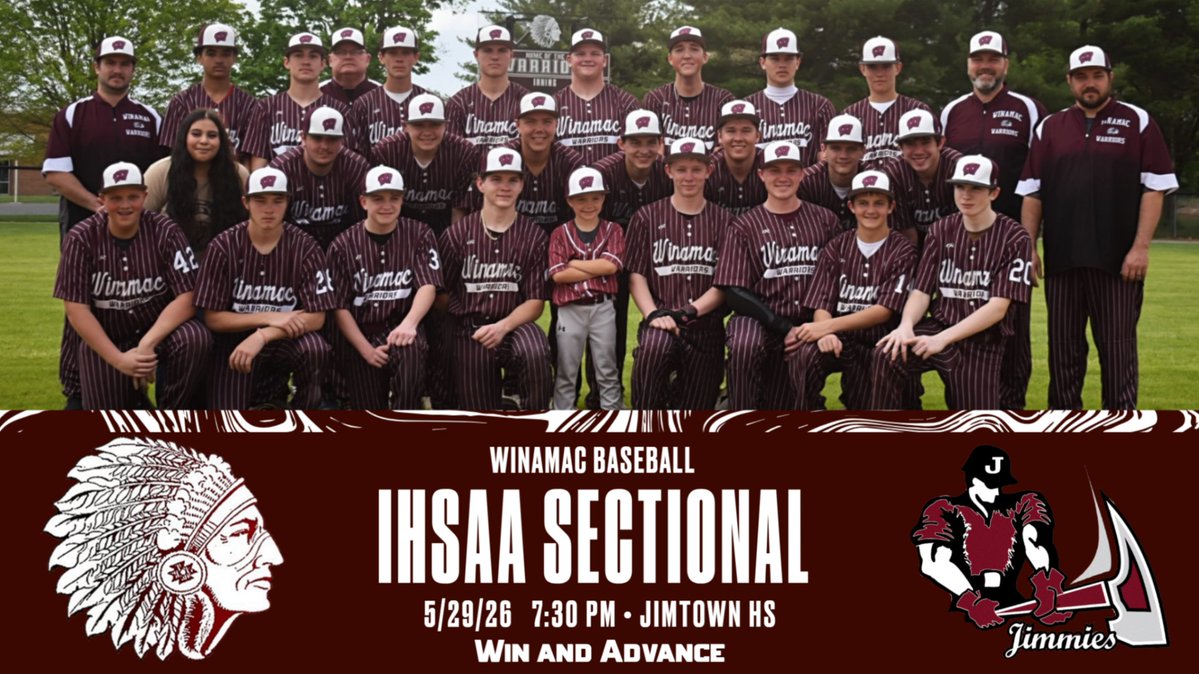 Winamac_AD's tweet photo. ⚾️ SECTIONAL SEMI-FINAL GAMEDAY ⚾️

Winamac Baseball is back in action tonight as they battle in the Sectional Semi-Final at Jimtown

📍 Jimtown HS
🕔 First Pitch: APPROX 7:30 PM

Come out and support the Warriors as they start their postseason run! 🔥

Go WARRIORS!! https://t.co/f4CeHscwRn