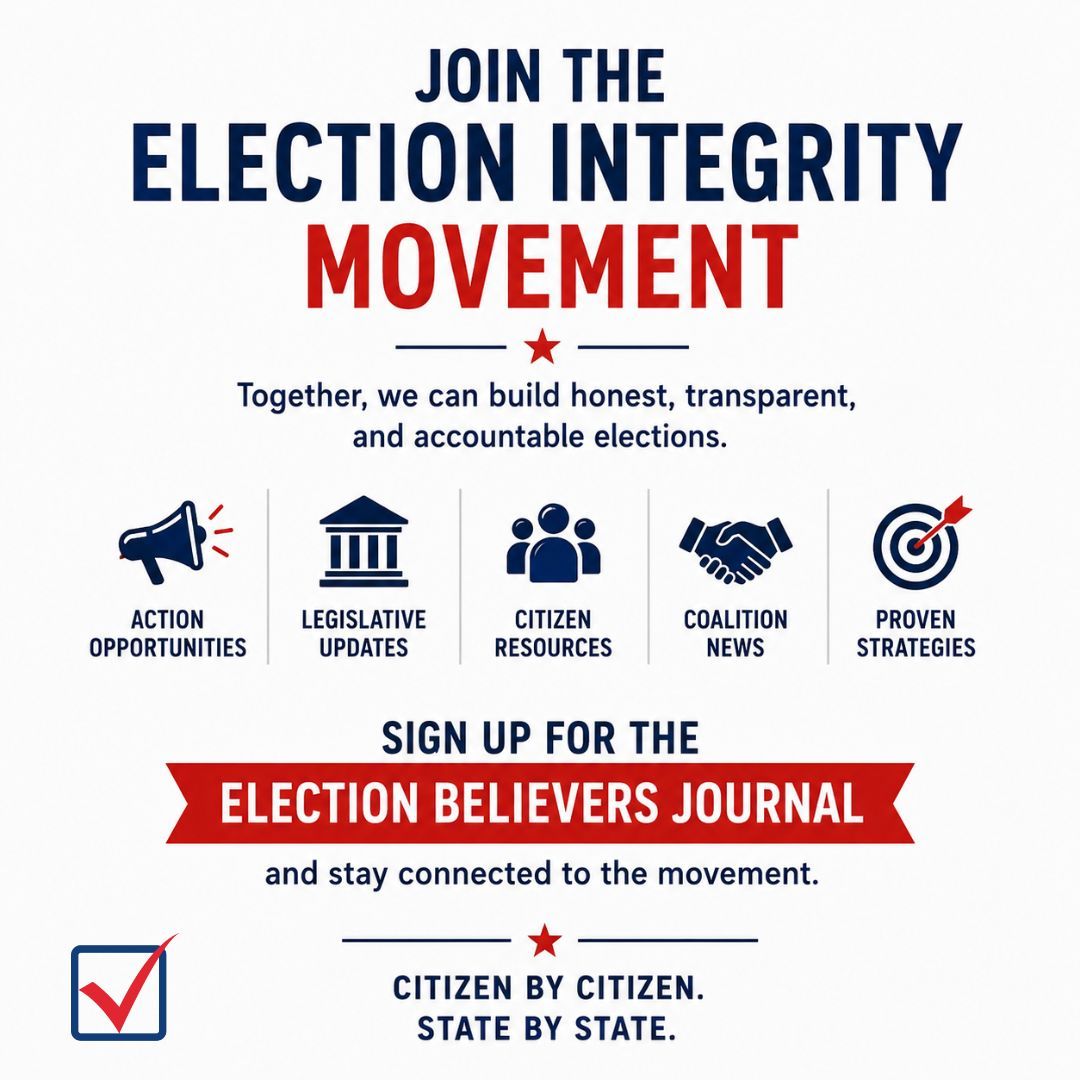 EIwatchdogs's tweet photo. The election integrity movement is growing.

Citizens across America are organizing, learning, and building permanent election integrity at the state and local level.

The Election Believers Journal keeps you connected with:
• action opportunities
• legislative updates
• citizen resources
• coalition news
• proven strategies

If you believe elections should be honest, transparent, and accountable — join us.

Sign up for the Election Believers Journal and become part of the movement.
https://t.co/FNQHHybWRK