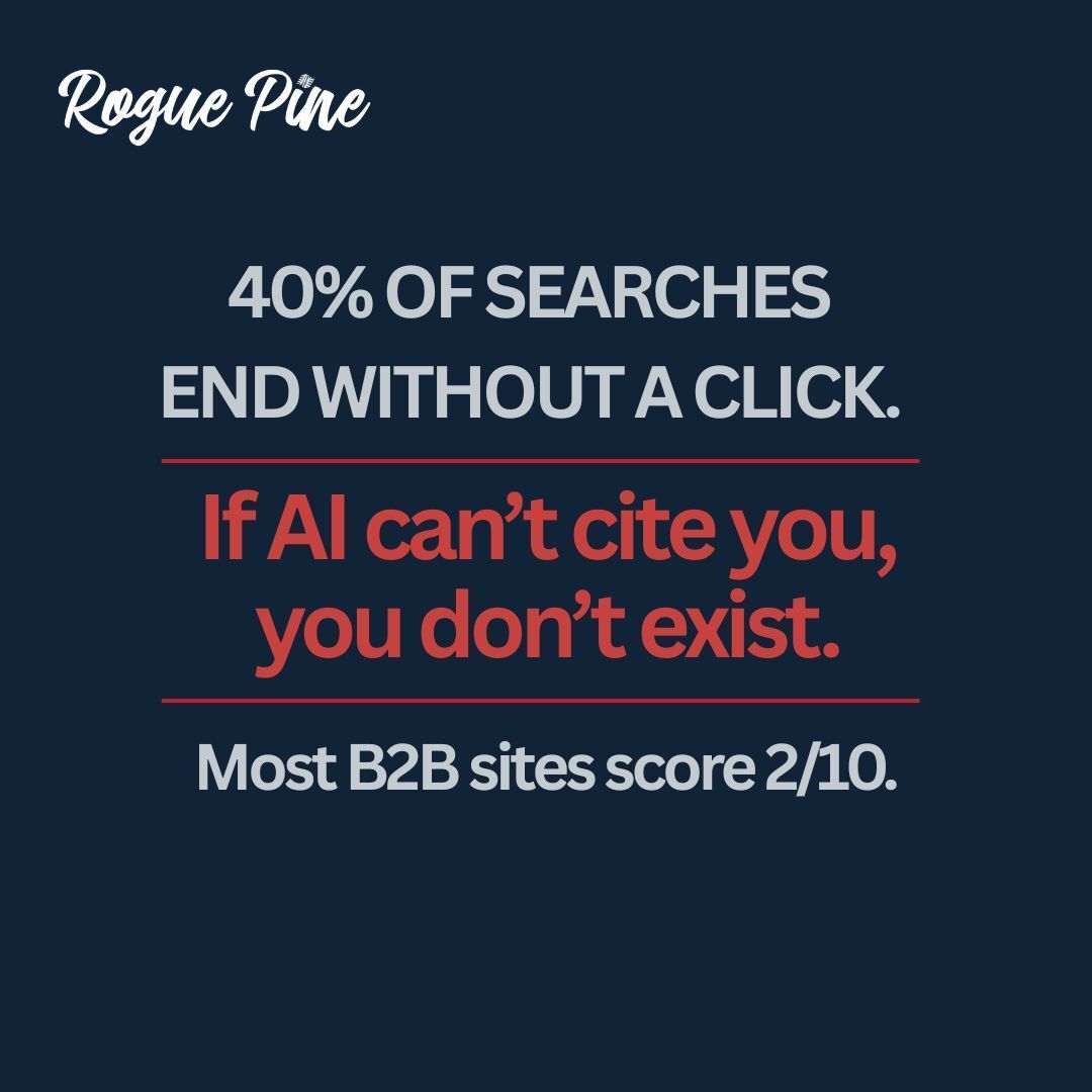 ReadeMilner's tweet photo. 40% of searches now end without a click.

ChatGPT, Perplexity, and Google's AI Overviews answer buyer questions directly. If your site isn't structured to be cited by those tools, you don't exist in those conversations — before a single person ever lands on your page.

Most B2B sites score a 2 out of 10 on AEO readiness. We've checked a lot of them lately.

This is the window. Most companies haven't moved yet.