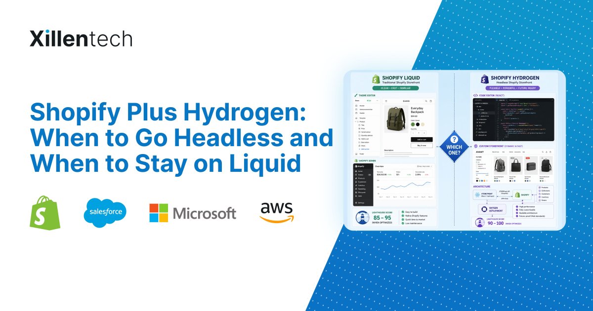 XillenTech's tweet photo. Shopify Hydrogen: 50-70% faster page loads
Shopify Liquid: 59.5% pass Core Web Vitals (most headless don’t)

Headless isn’t always better. 7-question framework to decide: https://t.co/WvzdvsyVAJ https://t.co/XLXoDal6o2