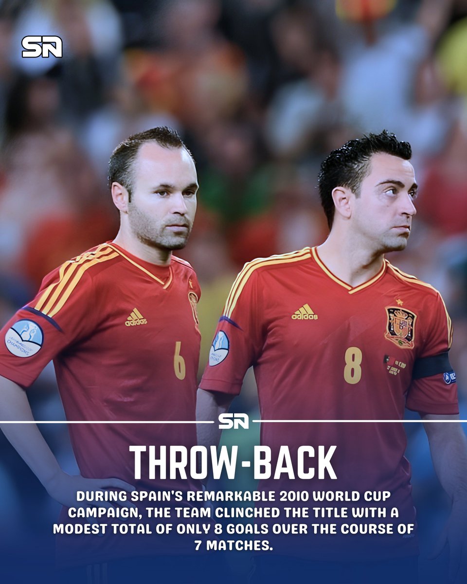 Sport_Note's tweet photo. In the 2010 World Cup, Spain won the tournament with just 8 goals in 7 matches. 

Not explosive. Not flashy.
Just control, structure, and perfection in key moments.
A masterclass in game management and efficiency at the highest level.

#WorldCup2026 https://t.co/McnVJlvIsd