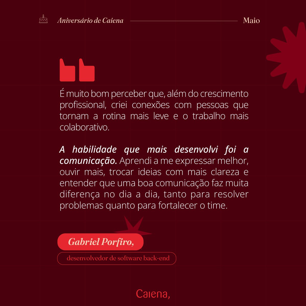 caiena_dev's tweet photo. Tempo de casa também é sobre construção, trocas e lições que completam o caminho.👏

Nesses dois aniversários de Caiena, os #devs Eduardo e Gabriel celebram o desenvolvimento de habilidades que fortaleceram suas entregas e a colaboração em equipe.

Parabéns, feras! 🥳 https://t.co/mw2CaK97Ja