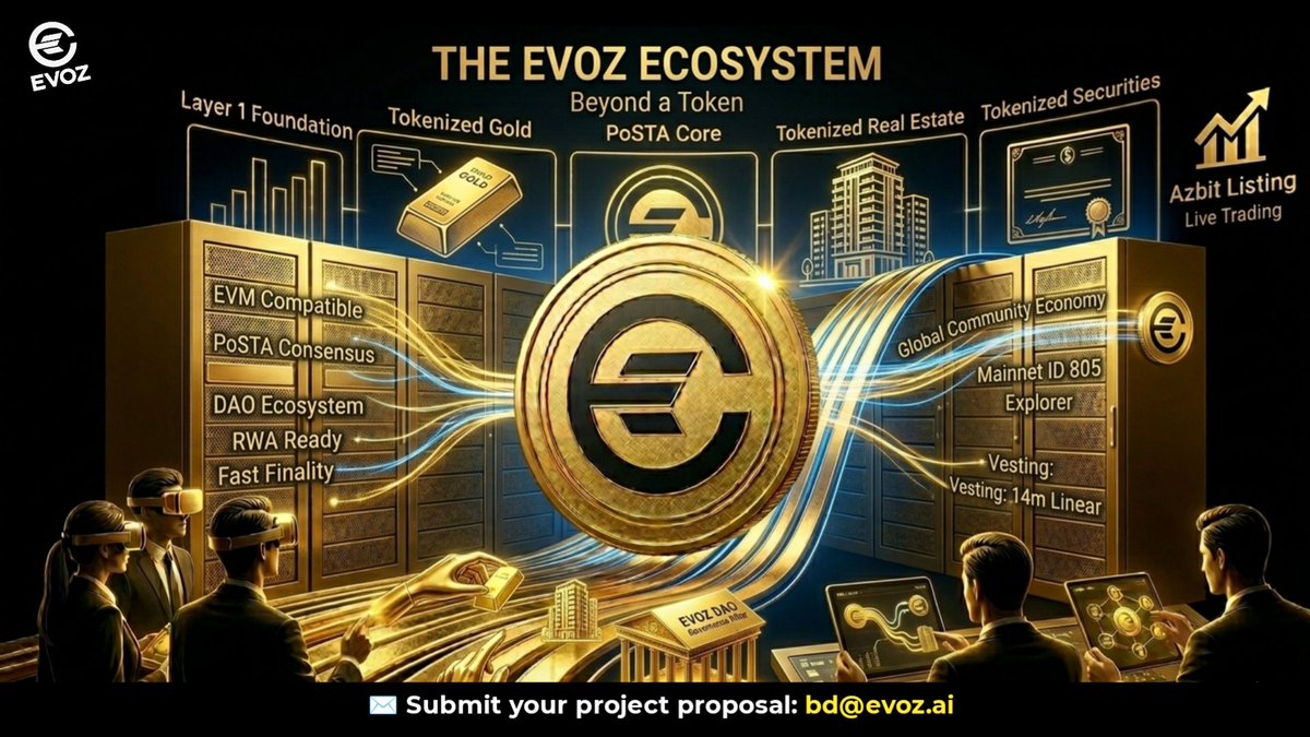 evozchain's tweet photo. Not just a token, but $EVOZ—a Layer 1 blockchain ecosystem that's truly revolutionary!

Built within the efficient, secure, and inflation-free PoSTA framework, EVOZ is here to transparently bridge real-world assets (RWA) to the Web3 world.

It's time to move on to the future, not the hype! ⚡🌍

#EVOZ #Layer1 #RWA #Web3