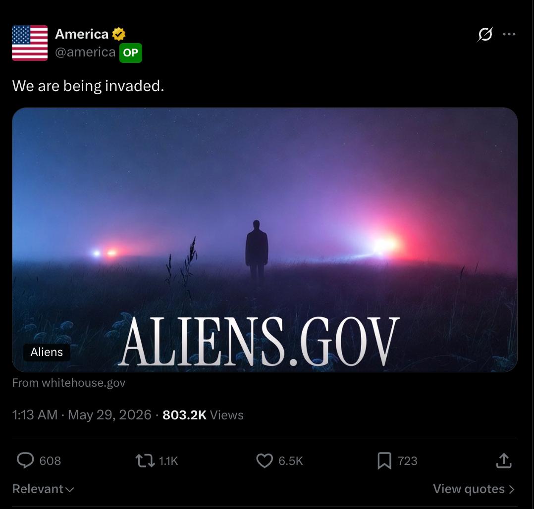Arcane_Crypto_'s tweet photo. mfs bidded some $aliens here

the whole aliens narrative is probably gonna keep getting pushed throughout trumps term

seeing @america post the aliens gov page is a pretty wild reminder of that

feels pretty cheap around these levels

glad to have a bag here

ca: C9UM3Bf43GDHMi4wM3BkqpqQ3DovYn8hqTfx21zipump