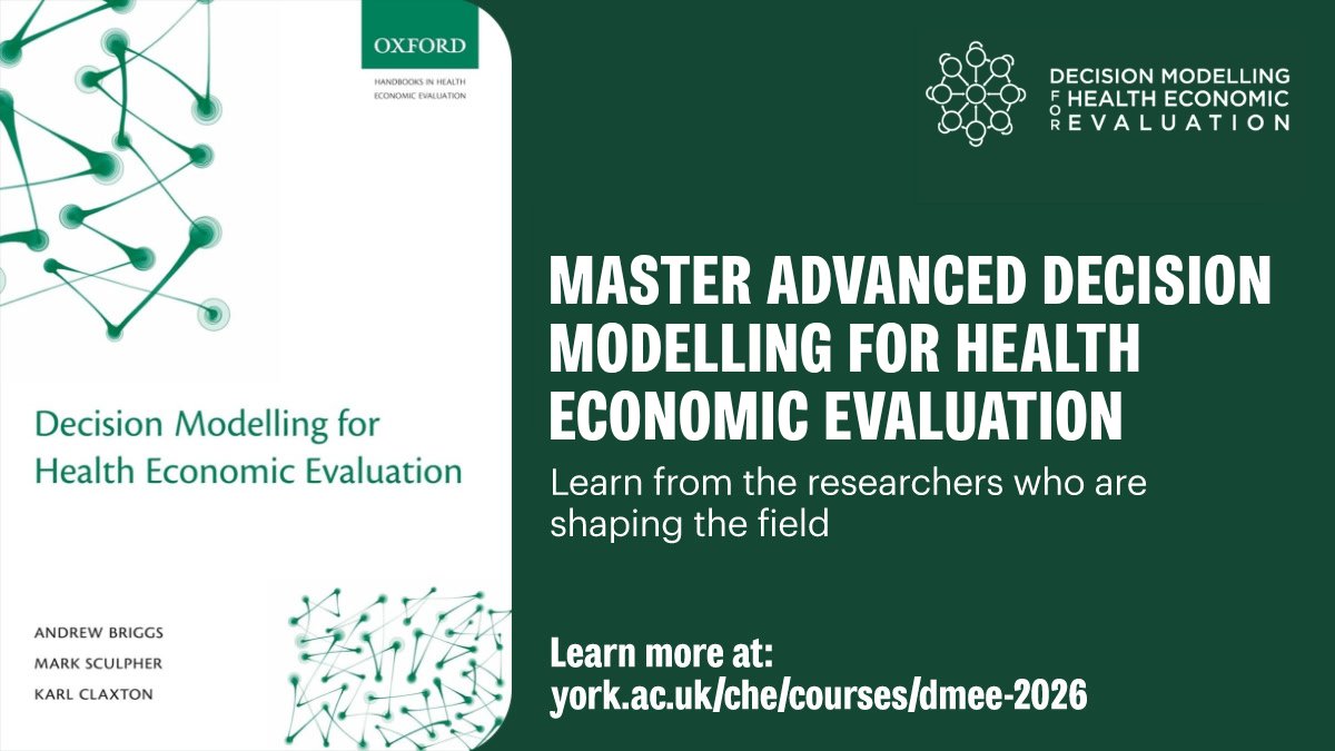 CHEyork's tweet photo. Master Advanced Decision Modelling with CHE & @LSHTM📊
Led by Profs Andrew Briggs & Mark Sculpher, internationally recognised for their contributions to #HealthEconomicEvaluation and #DecisionModelling.
Learn more & sign up: https://t.co/sApkS4RT5h
#HealthEconomics https://t.co/PCuz9HgUwY