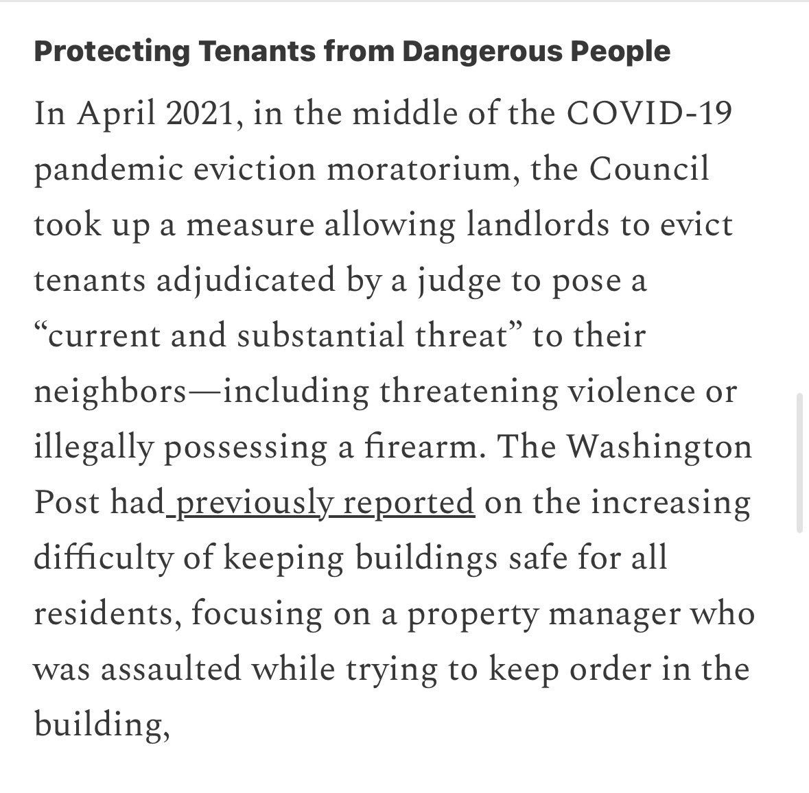 AshleySchapitl's tweet photo. In 2021, the Council created an exception to the eviction moratorium to allow violent people to be evicted to protect a building’s tenants. Councilmember Lewis George was the one vote against the bill. https://t.co/L0hoHsrDkP