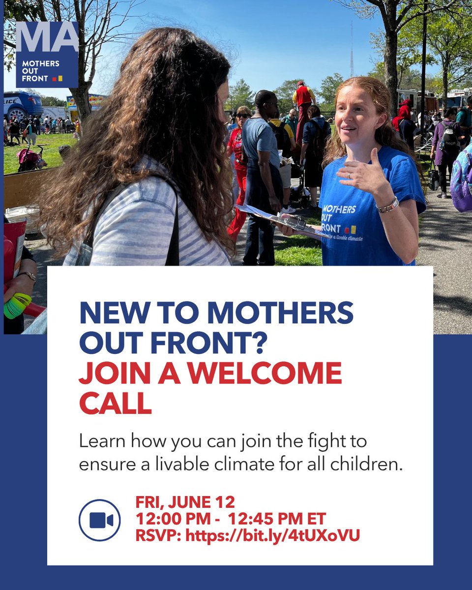 MOF_Mass's tweet photo. New to Mothers Out Front in Massachusetts? Massachusetts mothers and others are working together to ensure a livable climate for all children. Attend our June 12 Welcome Call, noon - 12:45pm, and learn how you can join the fight!
RSVP at https://t.co/1La5RatVG1 https://t.co/achXN2MySK