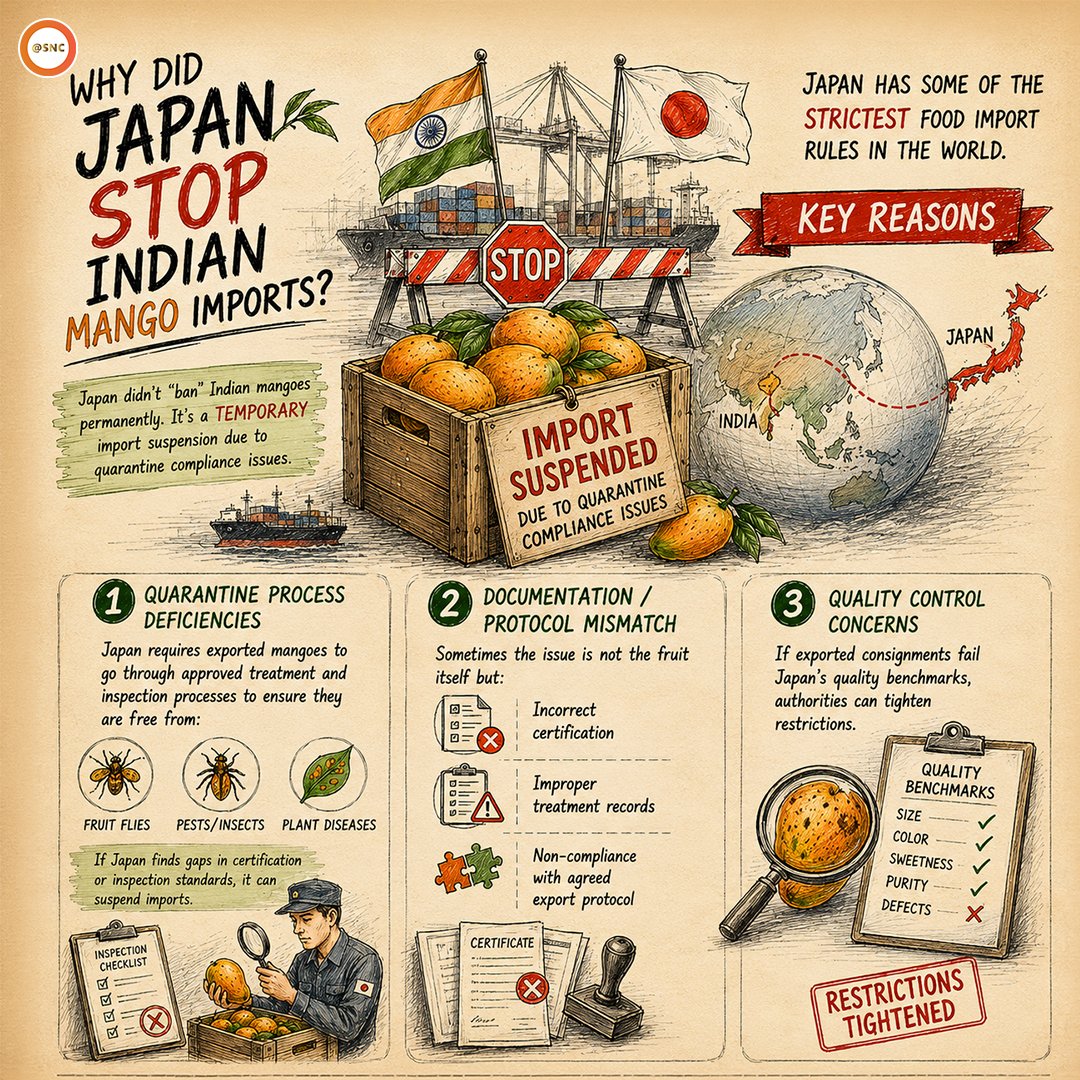 SNCoffice's tweet photo. Global trust is built on strong systems.

Japan’s pause on Indian mango imports shows that compliance and execution matter as much as quality.

Better processes today create bigger opportunities tomorrow.

#ComplianceMatters #ProcessExcellence #SNC https://t.co/iQtduNltph