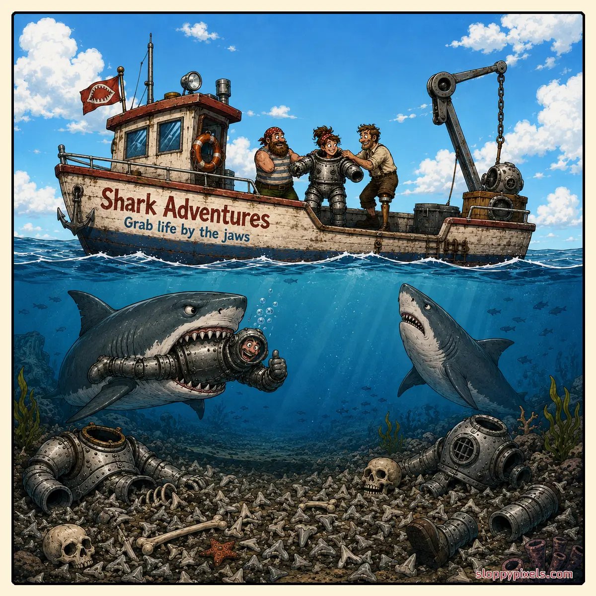 sloppycomics's tweet photo. The Sloppy Life of Pixels #3 - Shark Adventures

This is still less ridiculous than that time Lara Croft punched a shark and then rode it to the surface.

https://t.co/w9gF2DtCz5 https://t.co/ihznvwqvie