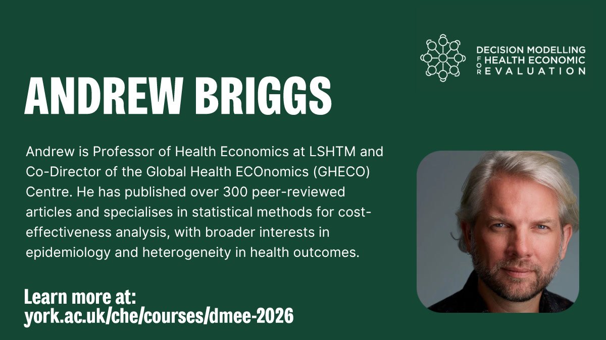 CHEyork's tweet photo. Master Advanced Decision Modelling with CHE & @LSHTM📊
Led by Profs Andrew Briggs & Mark Sculpher, internationally recognised for their contributions to #HealthEconomicEvaluation and #DecisionModelling.
Learn more & sign up: https://t.co/sApkS4RT5h
#HealthEconomics https://t.co/PCuz9HgUwY