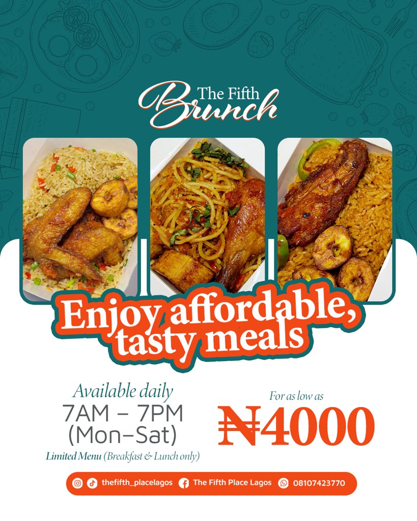 Fifthbrunch's tweet photo. Order food for your colleagues at work  @fifthbrunch  🤩🤩

We love bulk orders 
Lunch hours are the best when you order in bulk ! 

Varieties of options to pick from 🔥
Enjoy meals as low as 4000 

Just send a DM 
We’ve got you ! https://t.co/b7P2Sujqa6