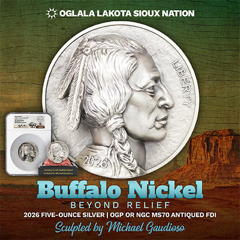 TheCoinVault's tweet photo. 🦬Celebrate the Buffalo nickel in BEYOND relief!🦬 Shop the 2026 5oz Silver Buffalo Nickel in an Antiqued finish from the issuing nation of the Oglala Lakota Sioux. Available in OGP or from NGC in a MS70 FDI, get this highly detailed and STRUCK coin NOW! https://t.co/UNk42rlvdo https://t.co/TEEr4dU85S