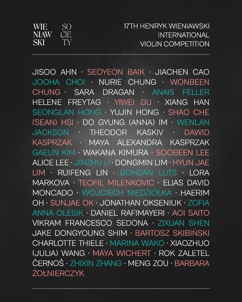 HWieniawski's tweet photo. 50 violinists qualified for the 17th Henryk Wieniawski International Violin Competition! The auditions will take place in Poznań on 8–25 October 2026.

Full list of participants: https://t.co/B7TUk0PqHm 

#wieniawski2026 https://t.co/mgpzJvbXm4
