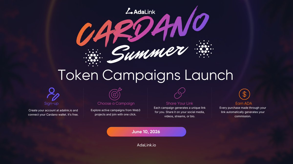 AdaLink_io's tweet photo. JUNE 10

AdaLink unlocks its most powerful feature yet:

🔥 Token Campaigns

Promote projects you love.
Drive adoption.
Earn $ADA.

🎯 The growth engine is turning on, and we're just getting started.

Let's grow Cardano! 🚀 https://t.co/KoBsQcSGM1