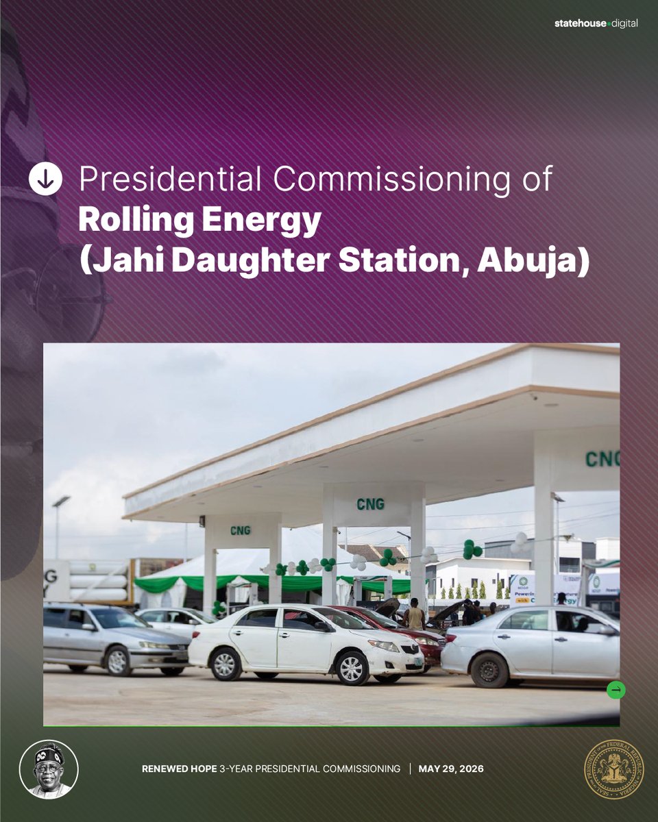 NGRPresident's tweet photo. Presidential Commissioning of Rolling Energy (Jahi Daughter Station, Abuja)

@rolling_energy 

#RenewedHope #TinubuAt3 https://t.co/CA1XEL9q6Q