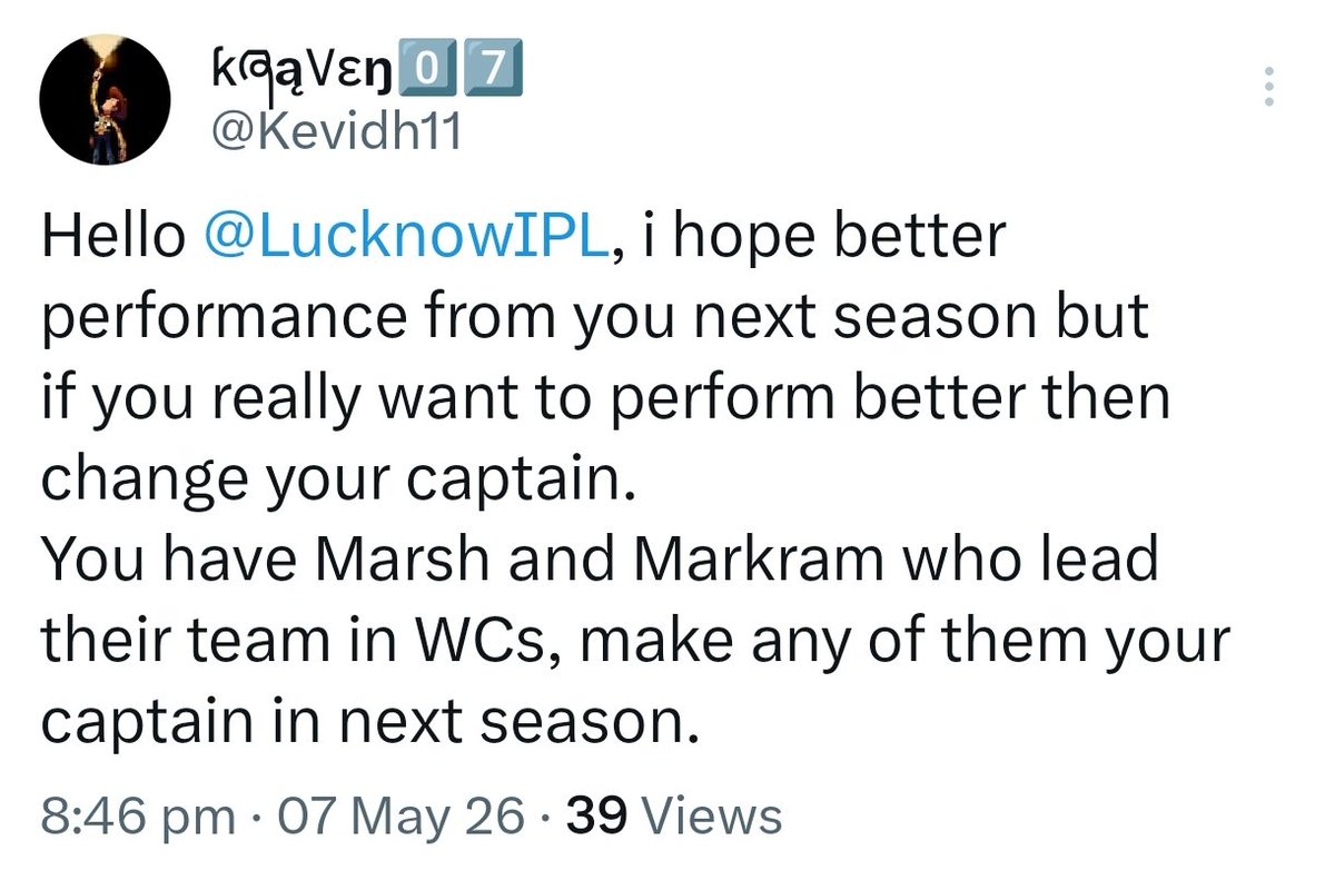 Kevidh11's tweet photo. Thank you @LucknowIPL 
I will always be grateful to you for listening to me. https://t.co/PyYYkyYphI
