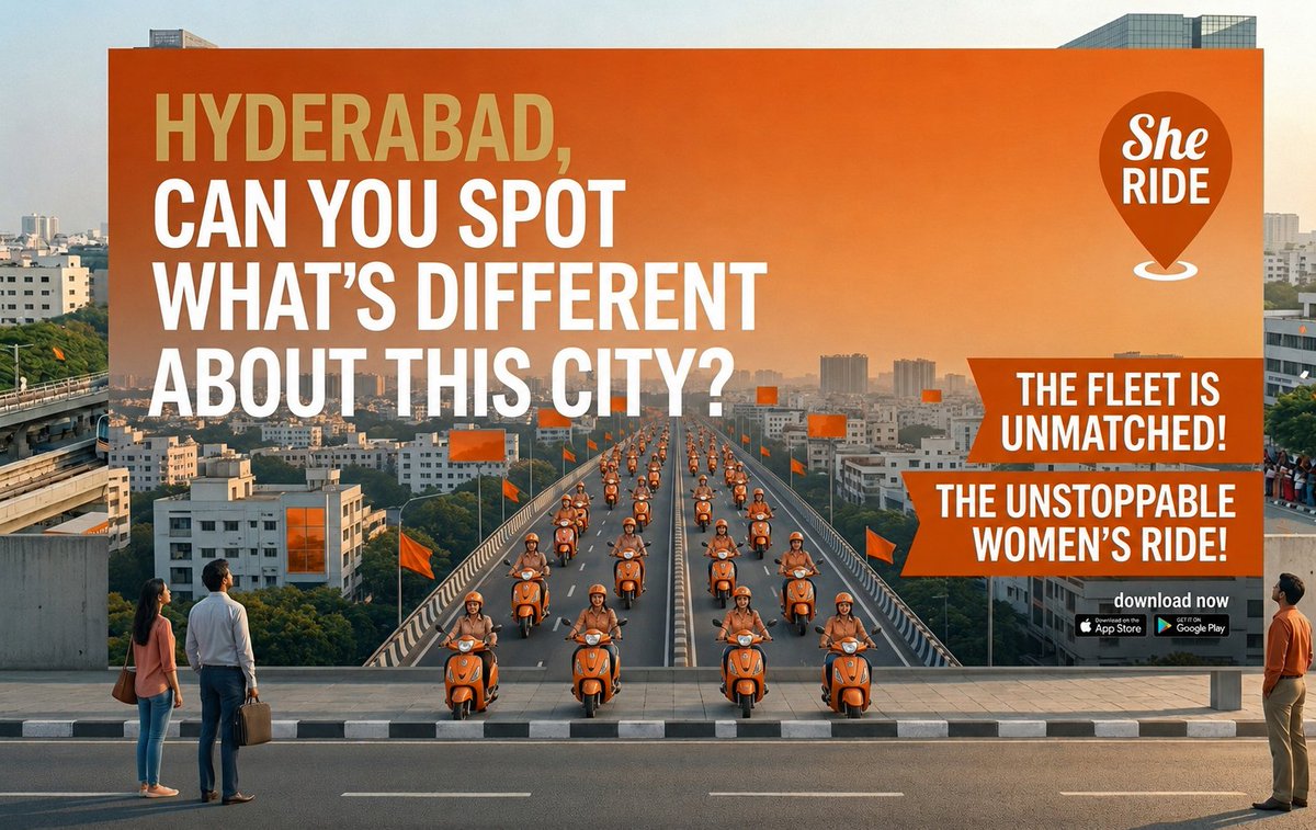sherideforwomen's tweet photo. Spot what’s different? 🧡 Hyderabad’s streets just got a whole lot safer, bolder, and more unstoppable. "She Ride" is here with an unmatched fleet of women riders taking over the city transit scene. Empowering women, one ride at a time.
#sherideforwomens #sheride #SheRide https://t.co/wqekVCB1rE
