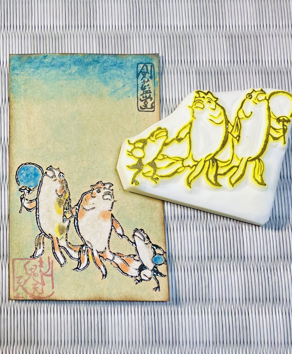 歌川国芳さんの【金魚づくし】のオマージュ ミニ掛け軸として仕上げ