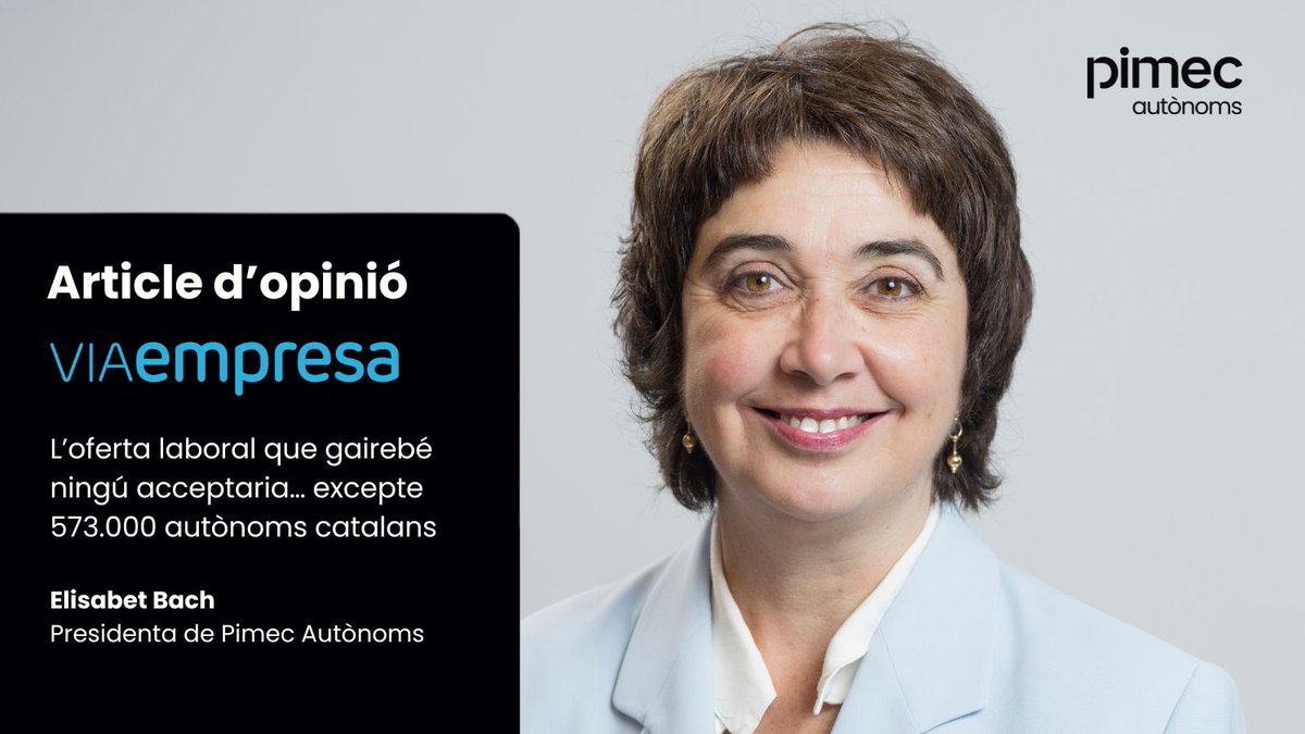 PimecAutonoms's tweet photo. 🗞️ La presidenta de Pimec Autònoms, @elisabet_bach,  recorda en un article a @VIAEmpresa que el col·lectiu d'autònoms treballa jornades molt superiors als estàndards, amb ingressos irregulars i un elevat nivell d’incertesa.

✍️ Llegeix-lo aquí: https://t.co/BkFwOXM3Yq https://t.co/t3YNYNcHDt
