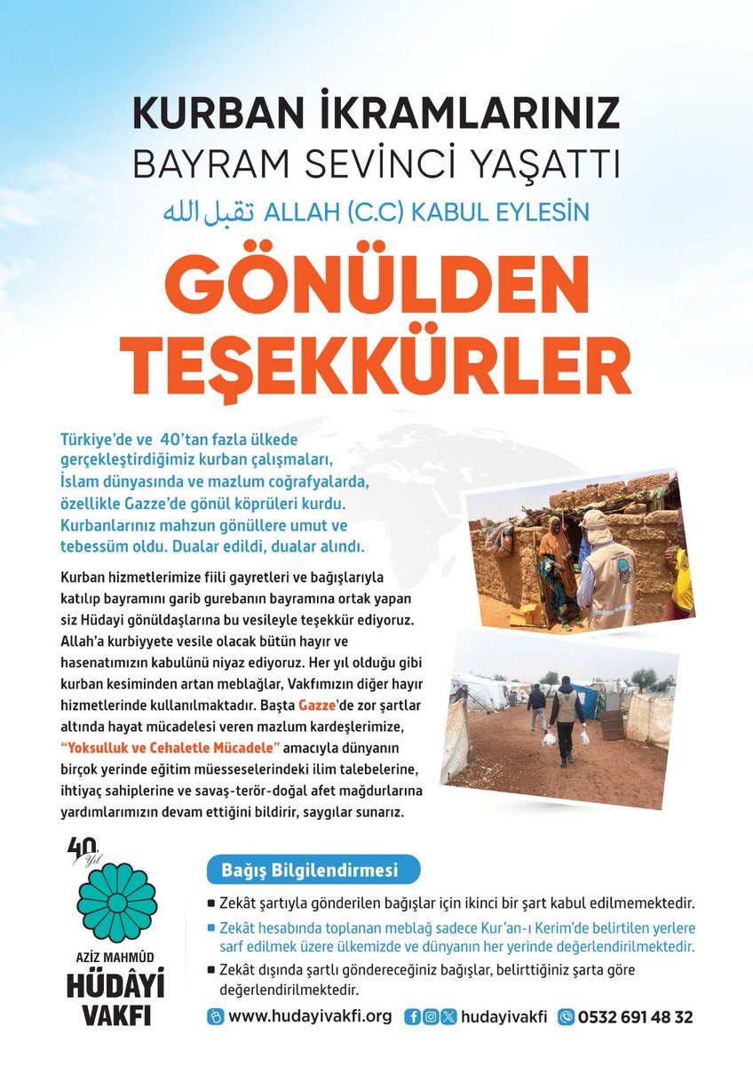 hudayivakfi's tweet photo. Kurban İkramlarınız Bayram Sevinci Yaşattı: Gönülden Teşekkürler https://t.co/3W3UhzmN52