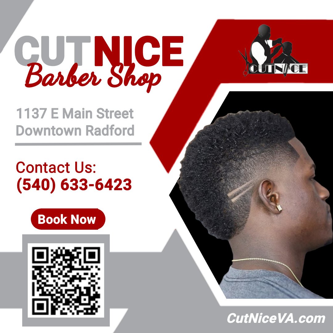 CutNice1's tweet photo. Cut Nice Barbershop
1137 East Main Street
Radford, VA 24141
(540) 633-NICE | (540) 633-6423
https://t.co/1FEMvGk8EK

#Barbershop https://t.co/PRHgmJbWue