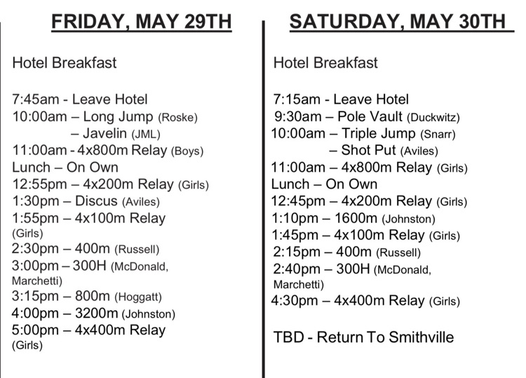 WActivities's tweet photo. Our Smithville Warrior Track and Field team is set to compete today at the state level! Tons of events today with a very packed itenerary! Ideally, some races in the finals tomorrow as well! Go Warriors! https://t.co/BGlngmltLF
