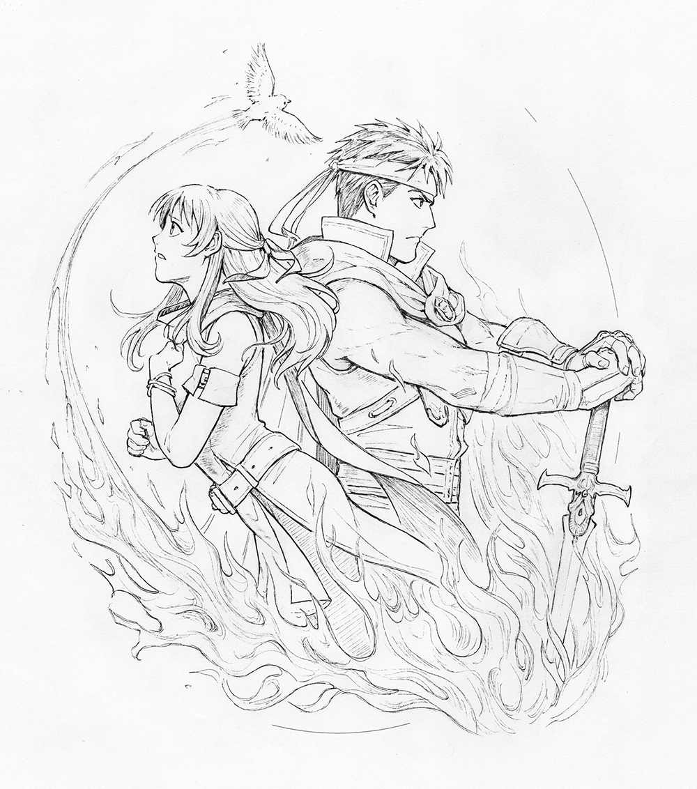 Fell in love with the Tellius games last year so here's an ink drawing of Ike and Micaiah! ⚔️🔥 #fireemblem