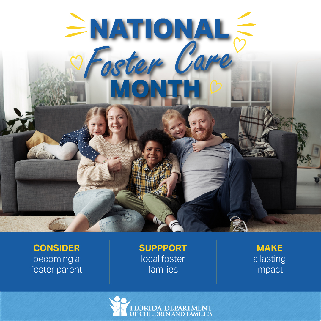 MyFLFamilies's tweet photo. This National Foster Care Month, consider the ways you can make a lasting impact in the life of a child.  

Whether you are interested in becoming a foster parent, supporting local foster families, or helping raise awareness in your community, every effort helps provide children with safety, stability, and care when they need it most.  

Together, we can strengthen Florida’s foster care community and support the families who answer the call to care.  

Learn more >>> https://t.co/lGqG9GetlY